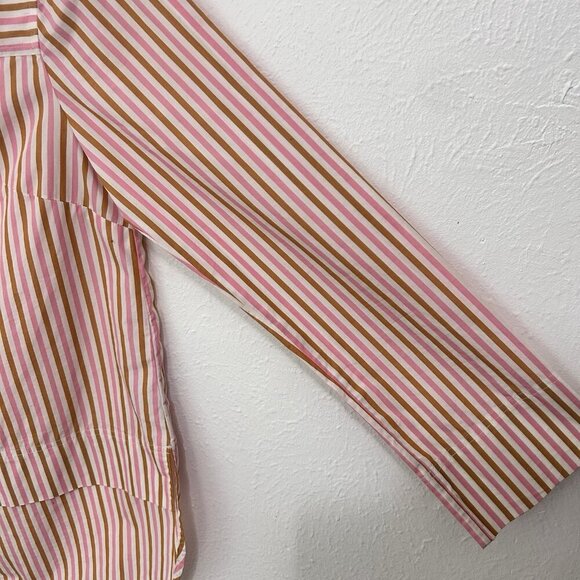 J. Crew Funnel Wide Boat Neck Pink Brown Striped Hi-Low Hem Popover Blouse Top 2 - Picture 5 of 12